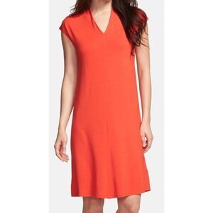 EILEEN FISHER Women’s Flame Red Sleeveless Lightweight Viscose Jersey Stretch Dr